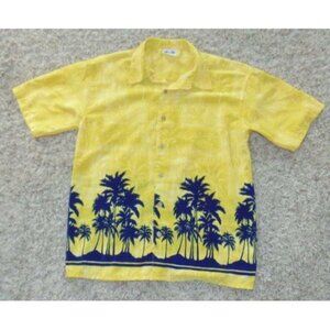Mens Island Tropics XL Camp Shirt Yellow Black Tropical Short Sleeve Button Up